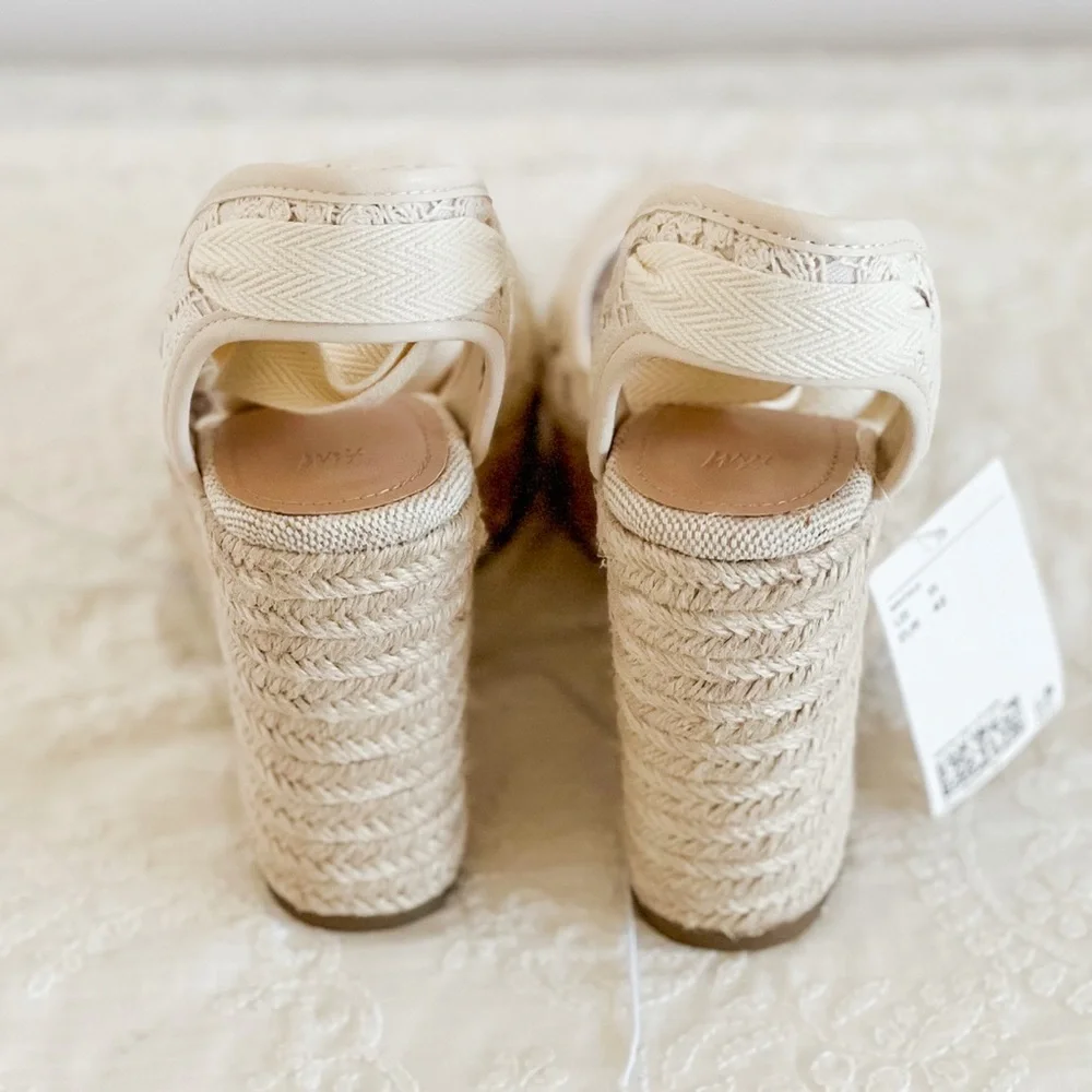 H&M Wedge Espadrille Sandals Ivory Lace Heels Size 11